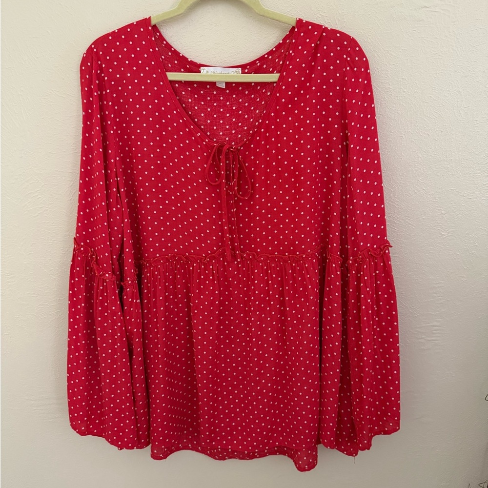 Weekend Suzanne Betro Red and White Relaxed Tiered Blouse